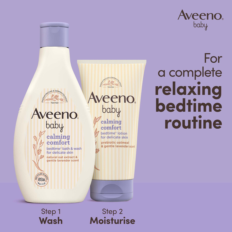 aveeno baby beroligende komfort bade- og sæbebad til sengetid aveeno