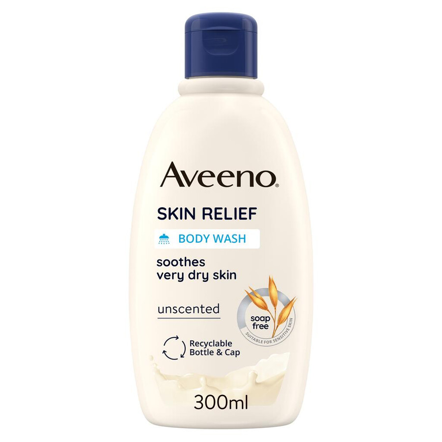 fugtgivende kropsvask med skin relief til tør hud aveeno