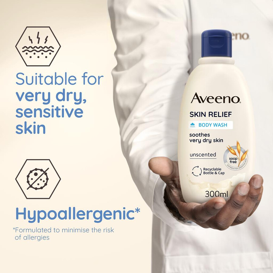 fugtgivende kropsvask med skin relief til tør hud aveeno