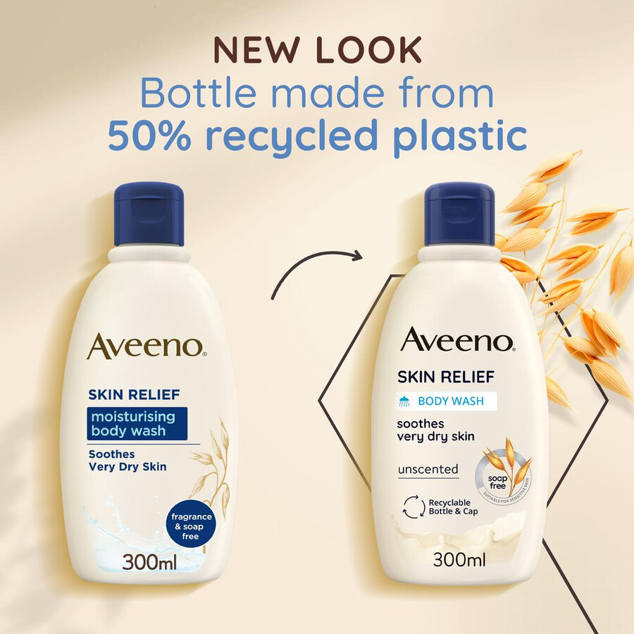 fugtgivende kropsvask med skin relief til tør hud aveeno